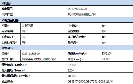 國六東風多利卡3.5方消防灑水車底盤技術參數 國六東風多利卡3.5方消防灑水車底盤技術參數
